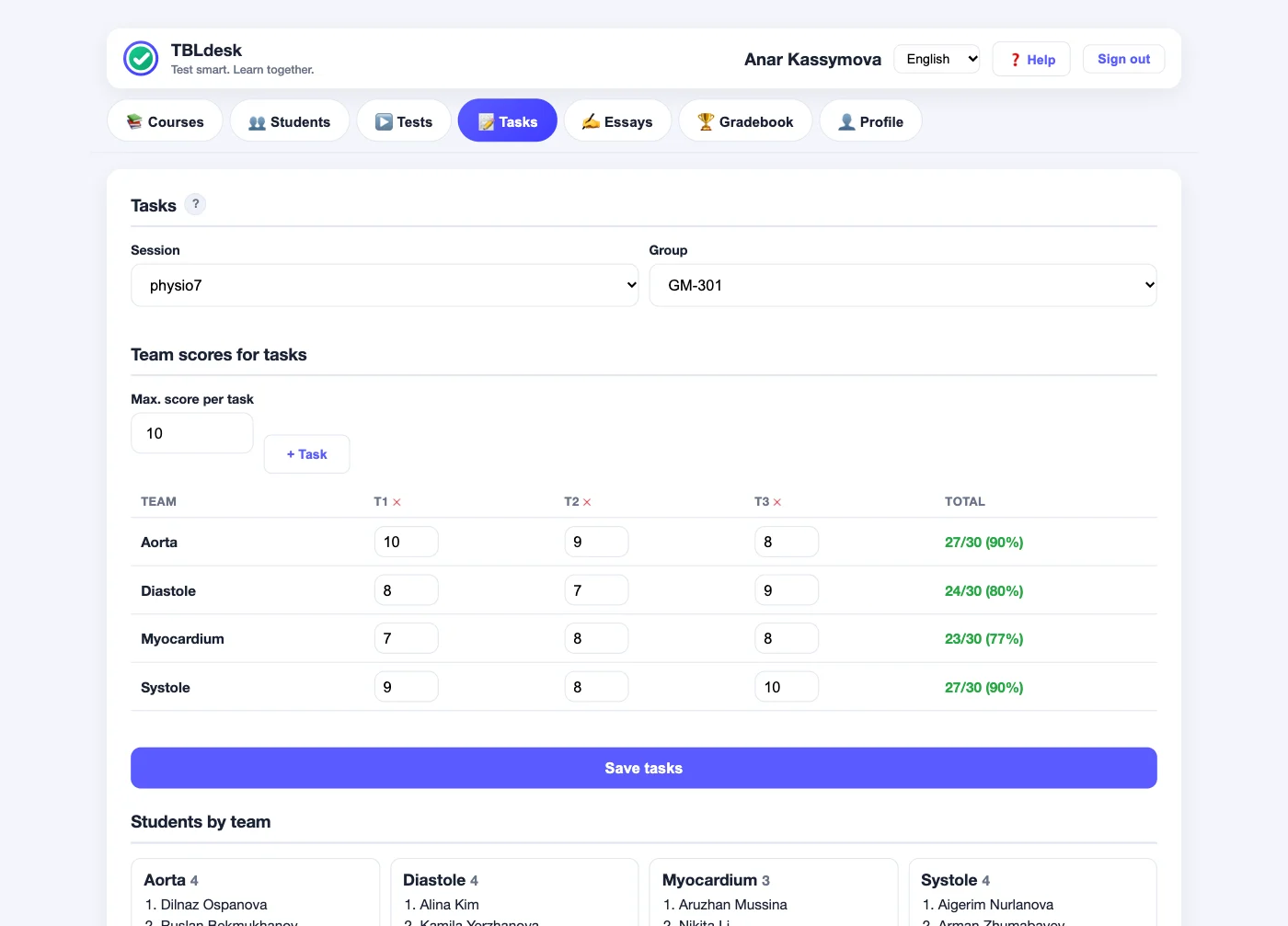 Tasks tab