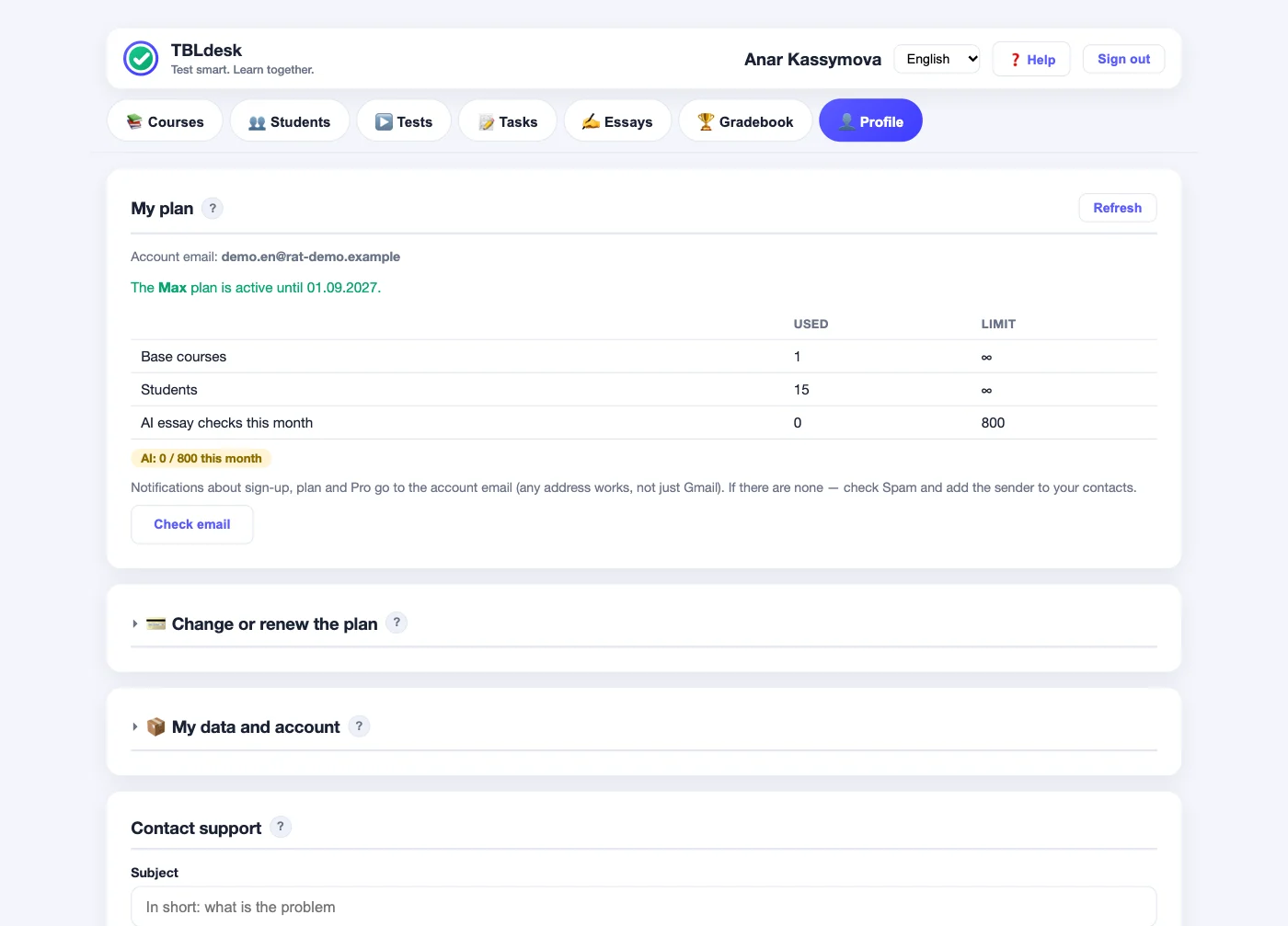Profile tab